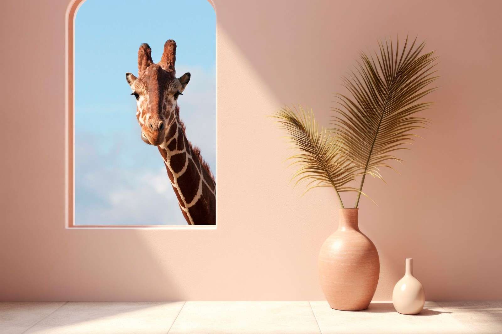 Jirafa curiosa en la ventana