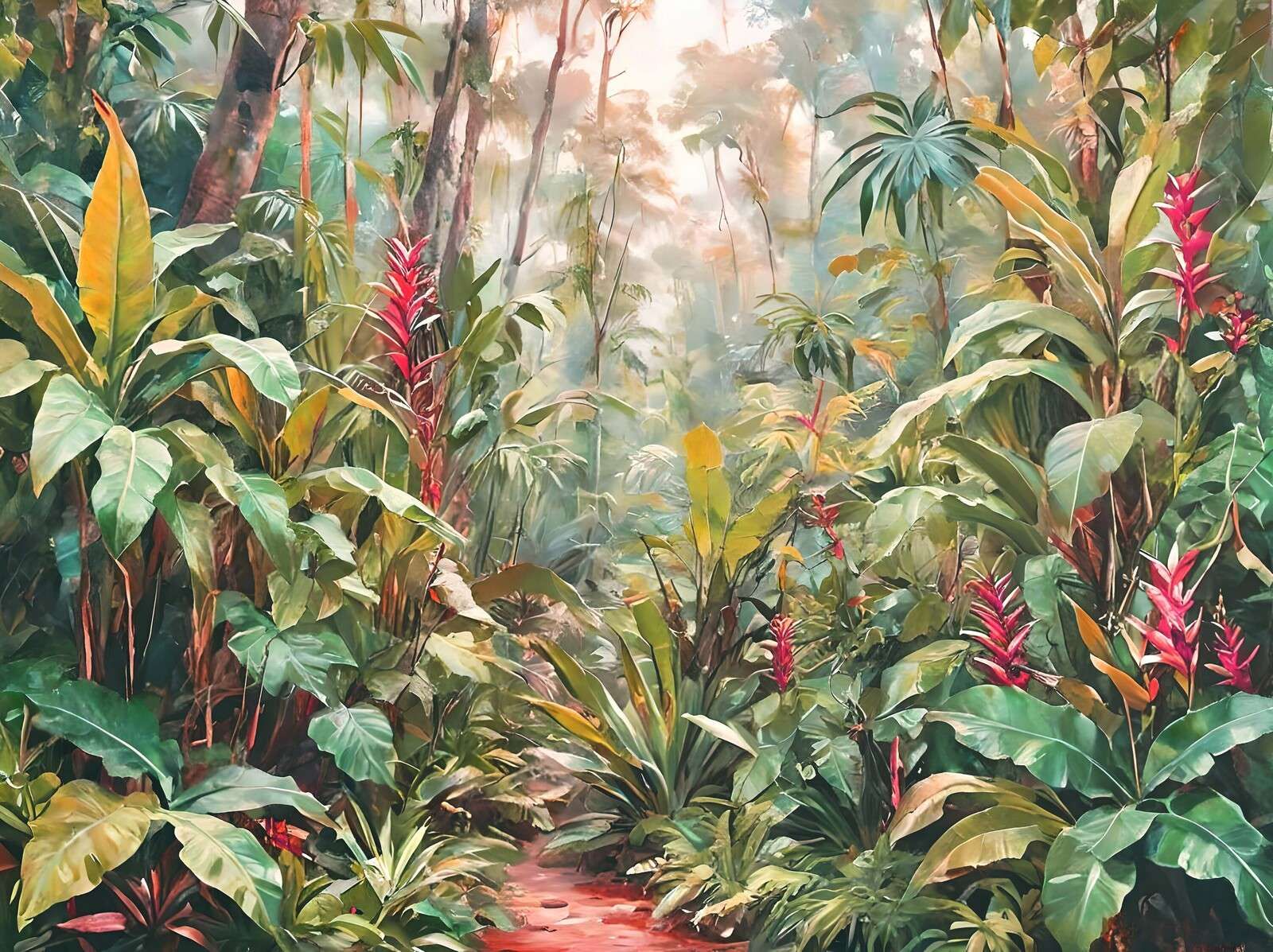 Cielo matutino sobre camino tropical