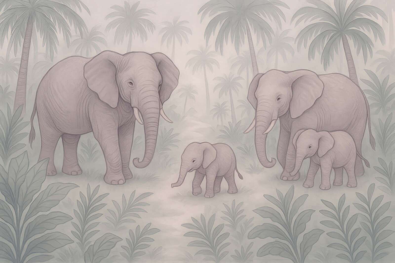 Familia de elefantes en la jungla.