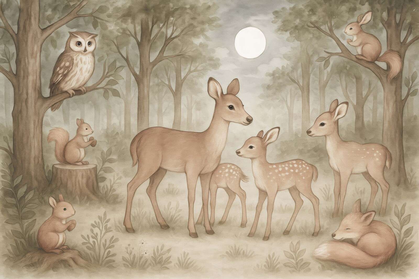 Animales del bosque a la luz de la luna