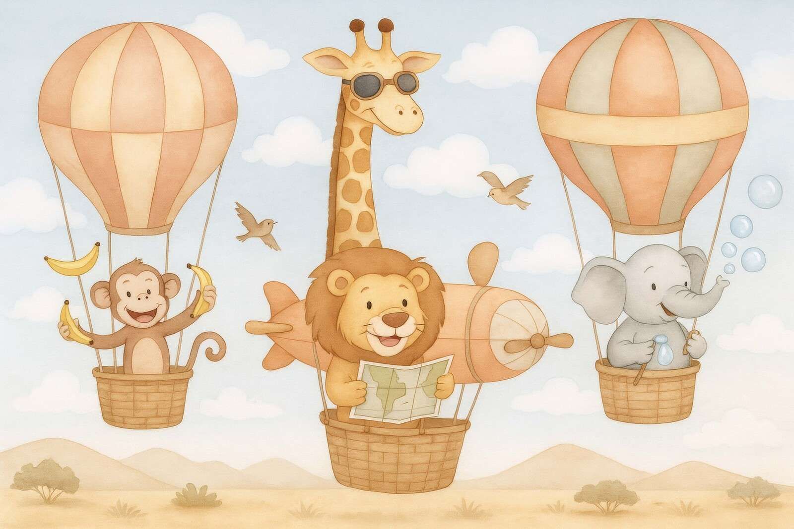 Aventura aérea con animales alegres