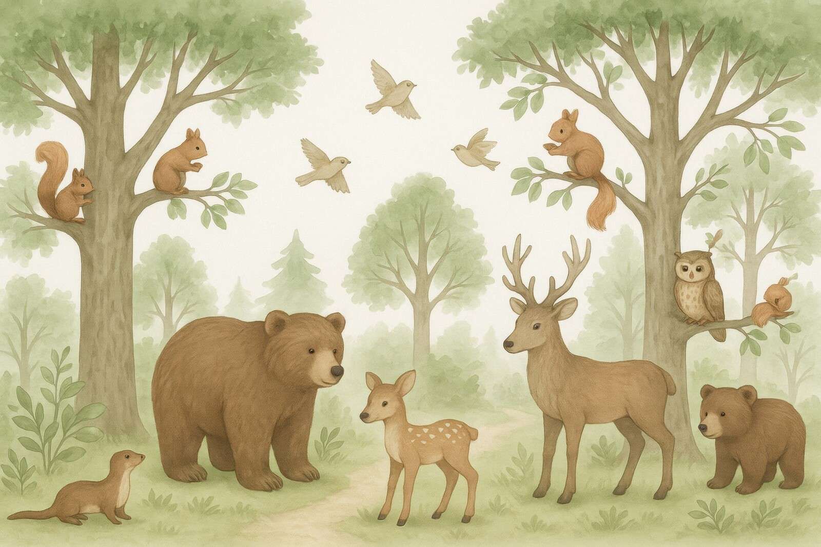 Animales del bosque en verde verano