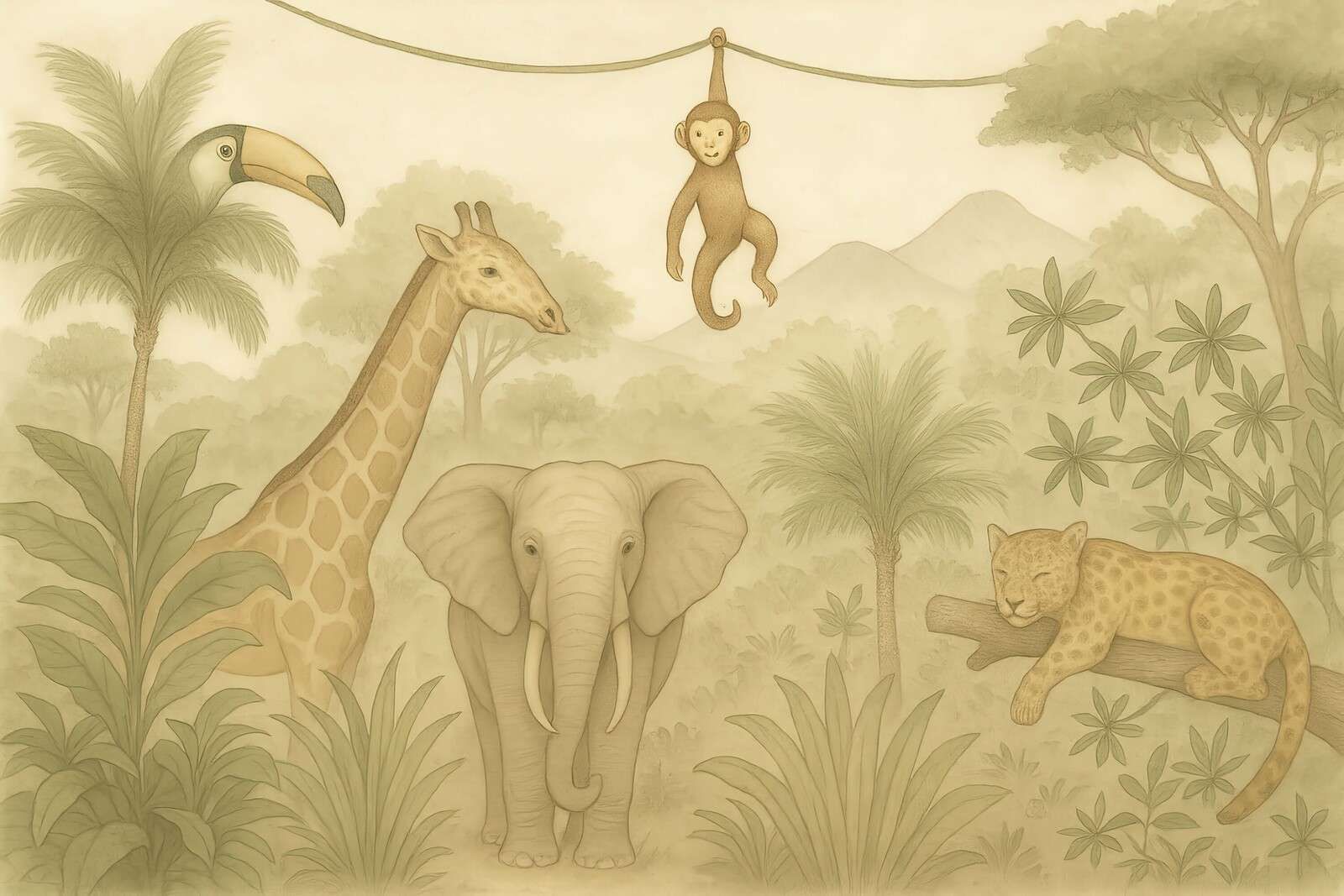 Amigos de la selva en sepia