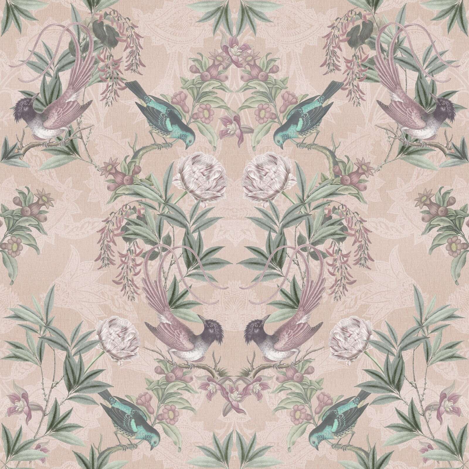 Aves tropicales entre flores