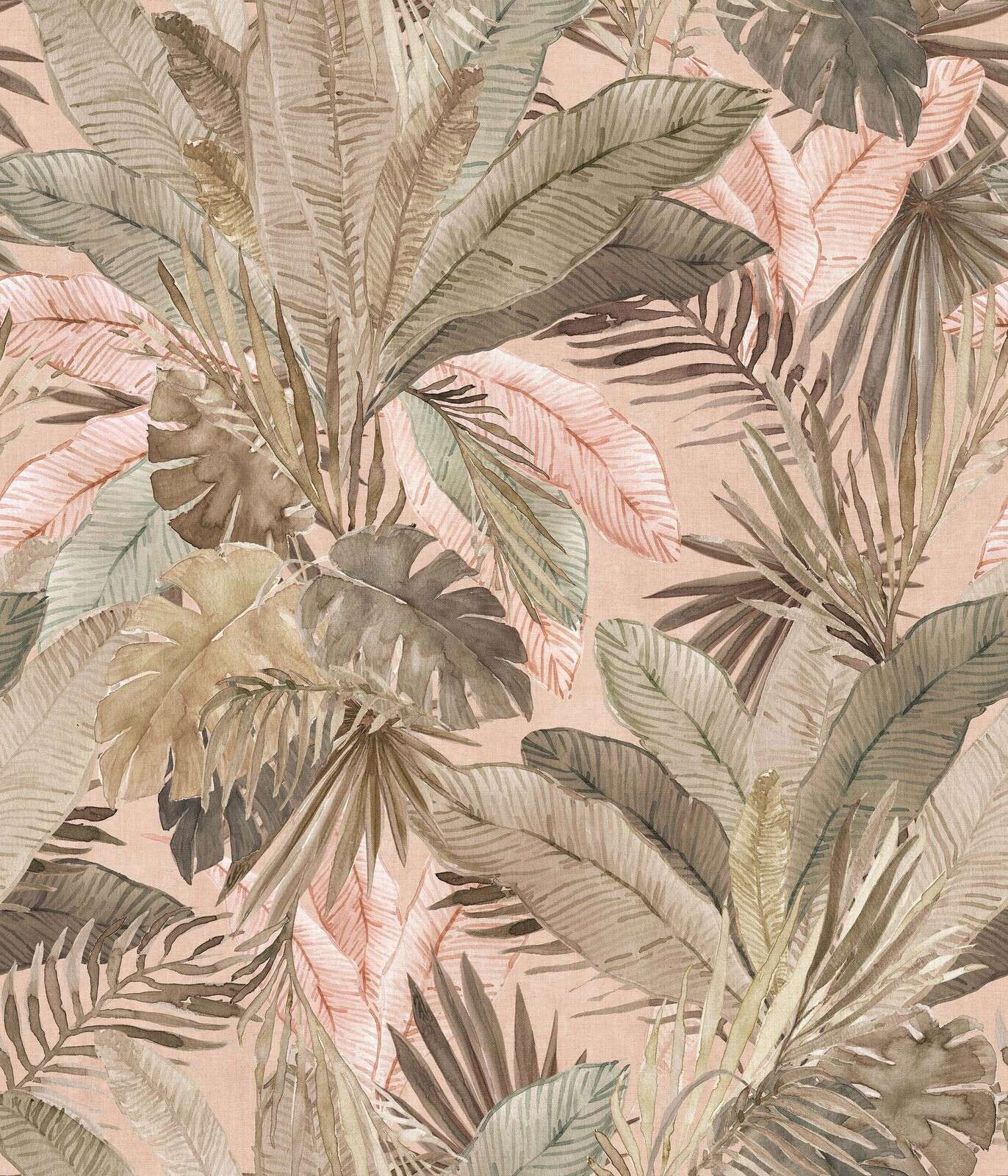 Hojas tropicales en tonos blush