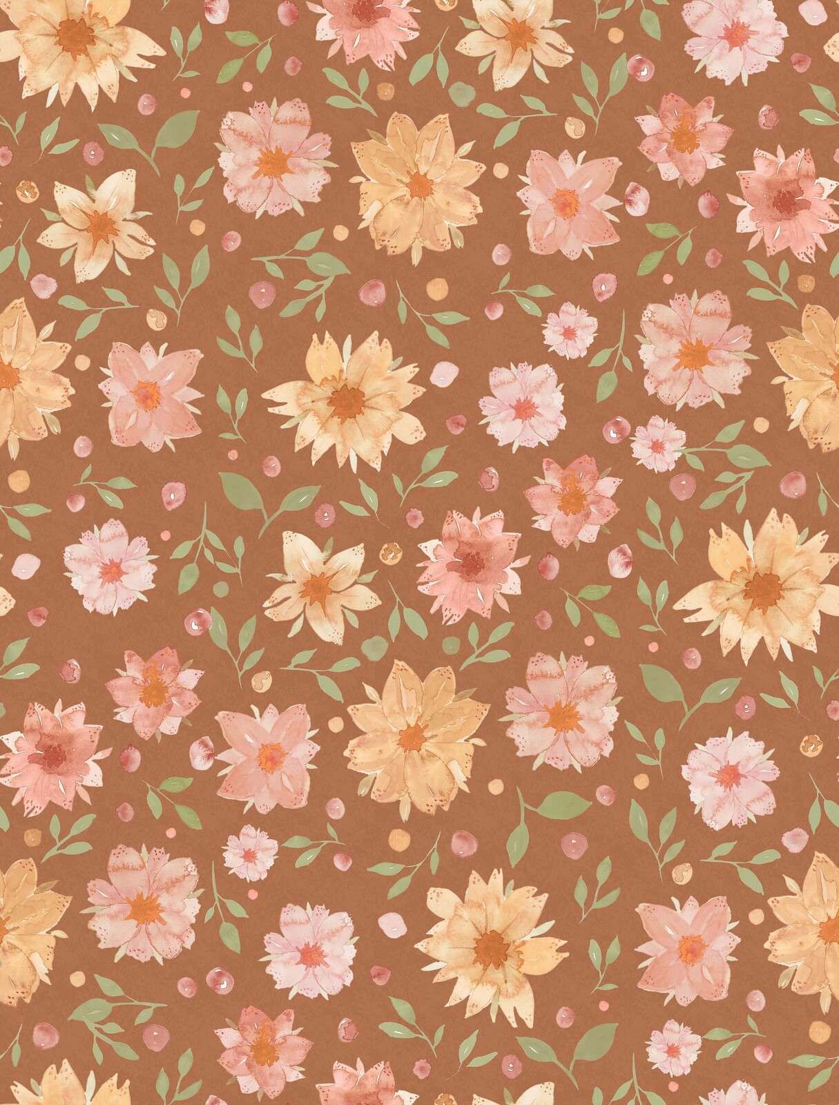 Flores en acuarela en terracota cálida