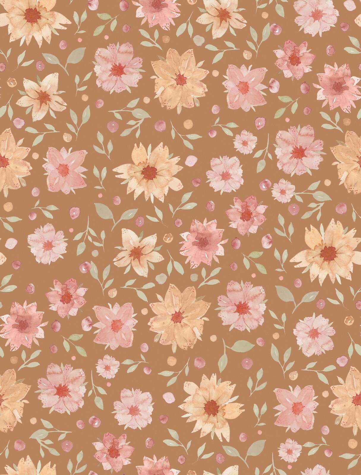 Flores acuareladas rosa melocotón sobre caramelo
