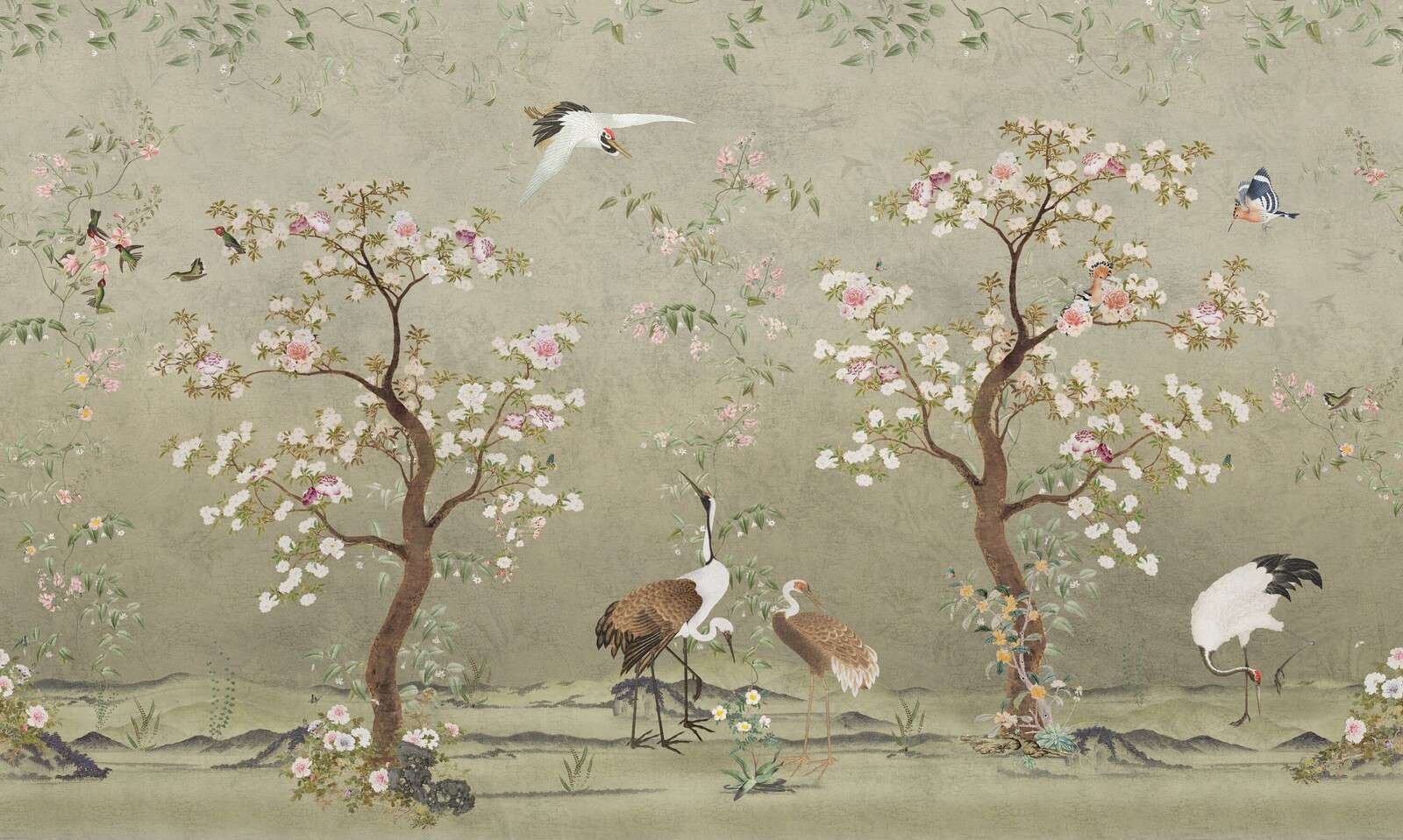 Cerezos en flor con grullas Cerezos en flor con grullas