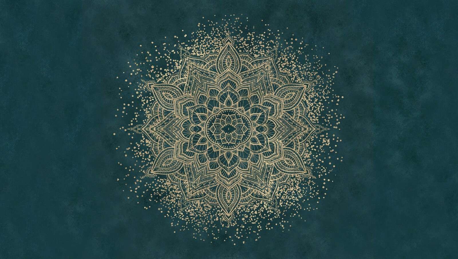 Mandala dorado sobre verde esmeralda