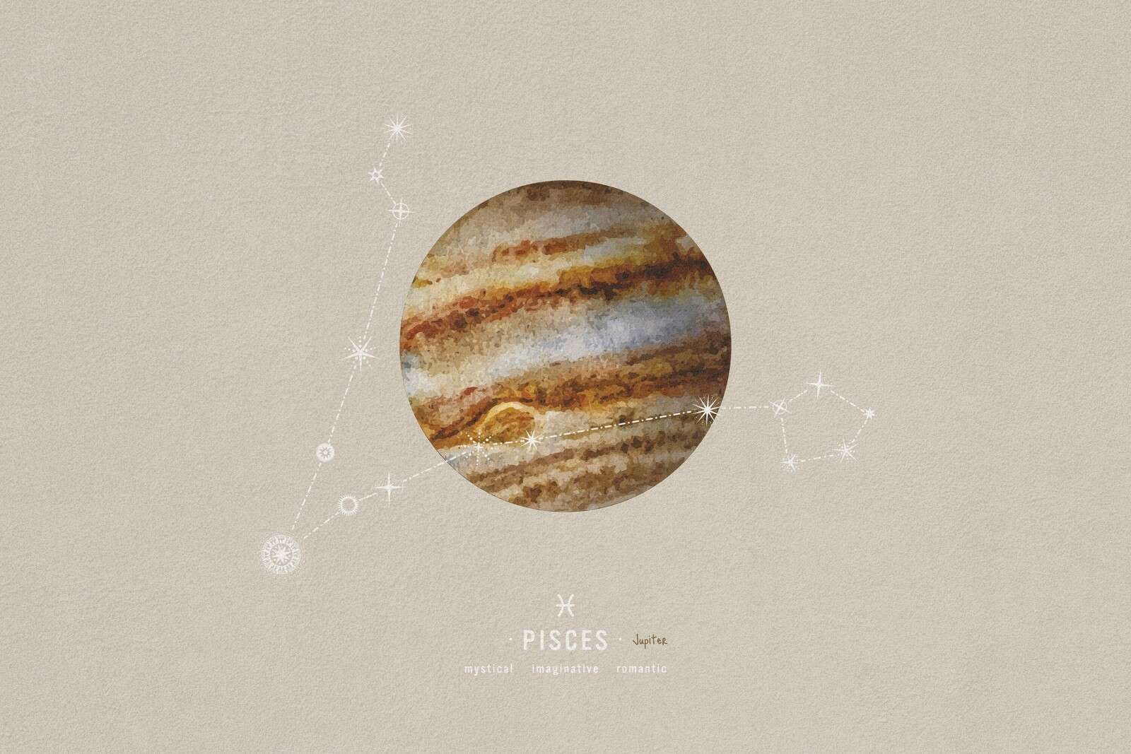 Pisces Planeta con Línea de Estrellas