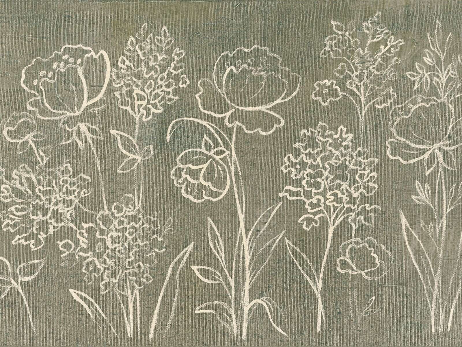 Flores de campo dibujadas en verde musgo