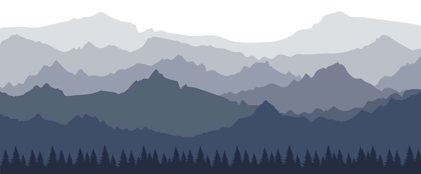 Montañas oscuras con bosque de abetos