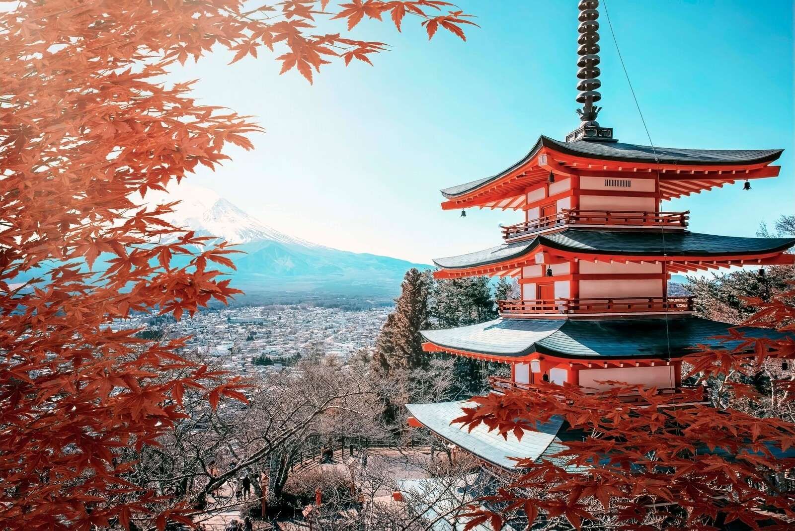 Momento de otoño en la pagoda japonesa.