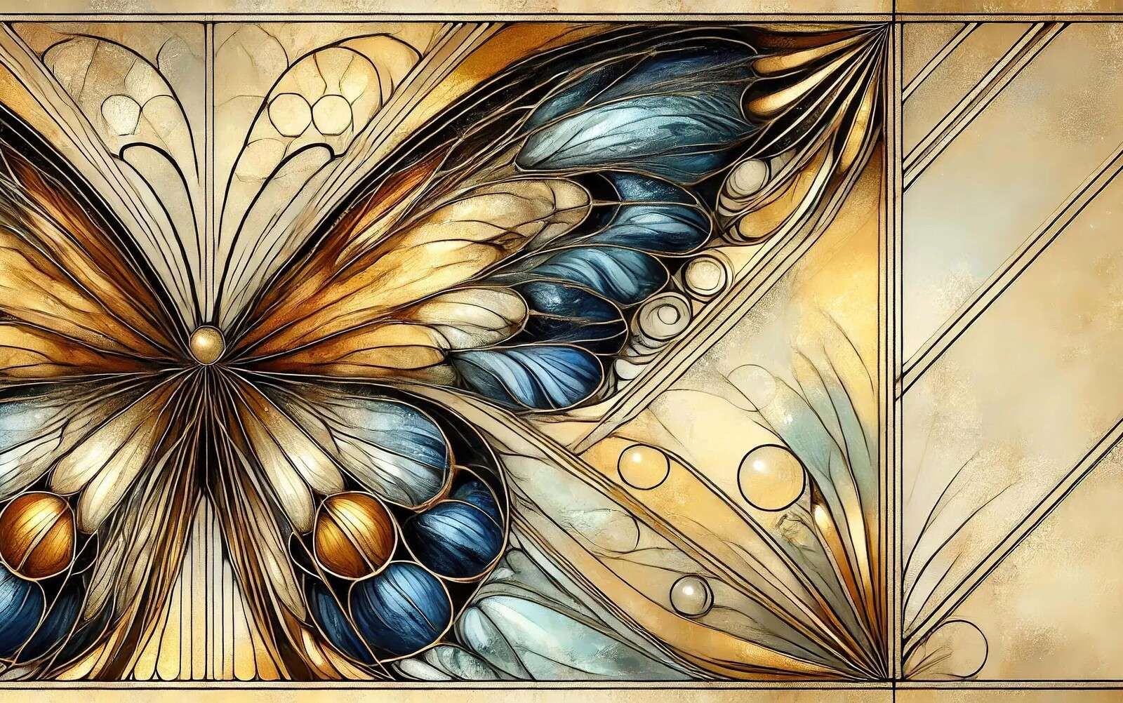 Mariposa en dorado y azul medianoche