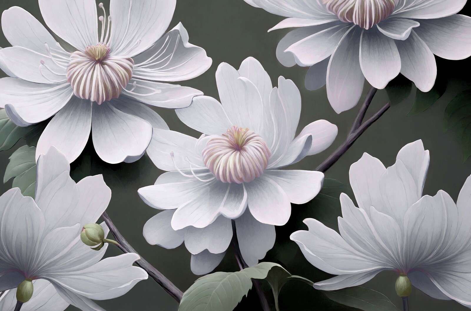 Flores de clematis claras en color blanco