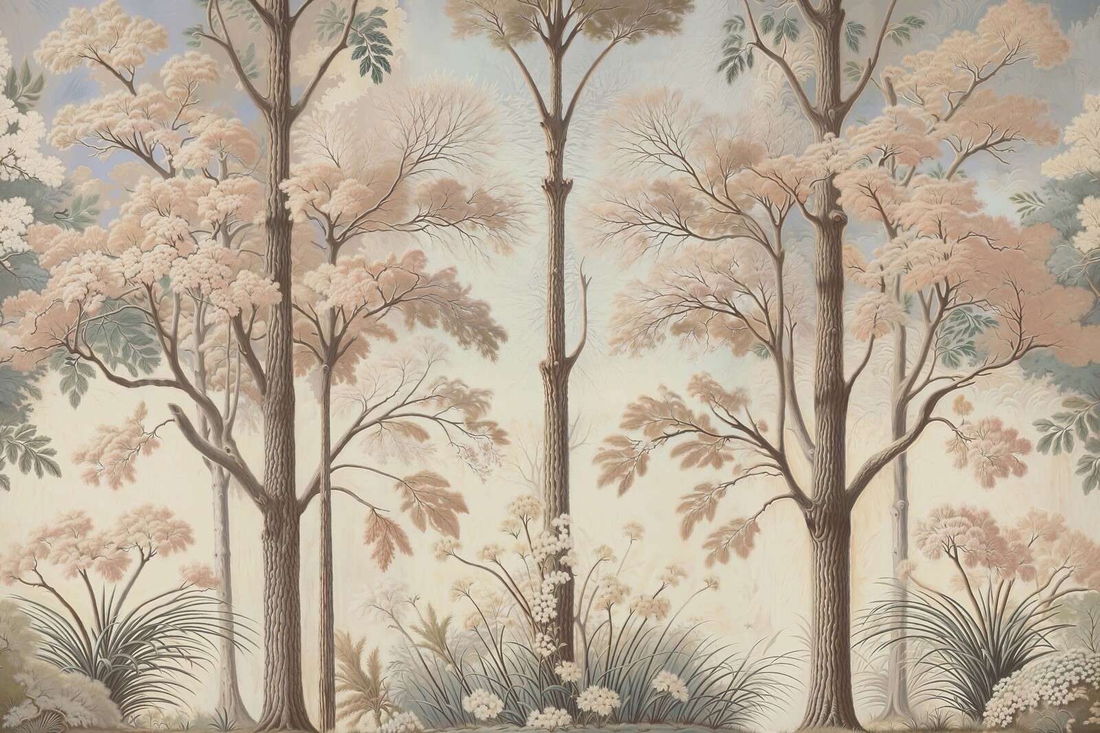 Paisaje boscoso suave con árboles en flor