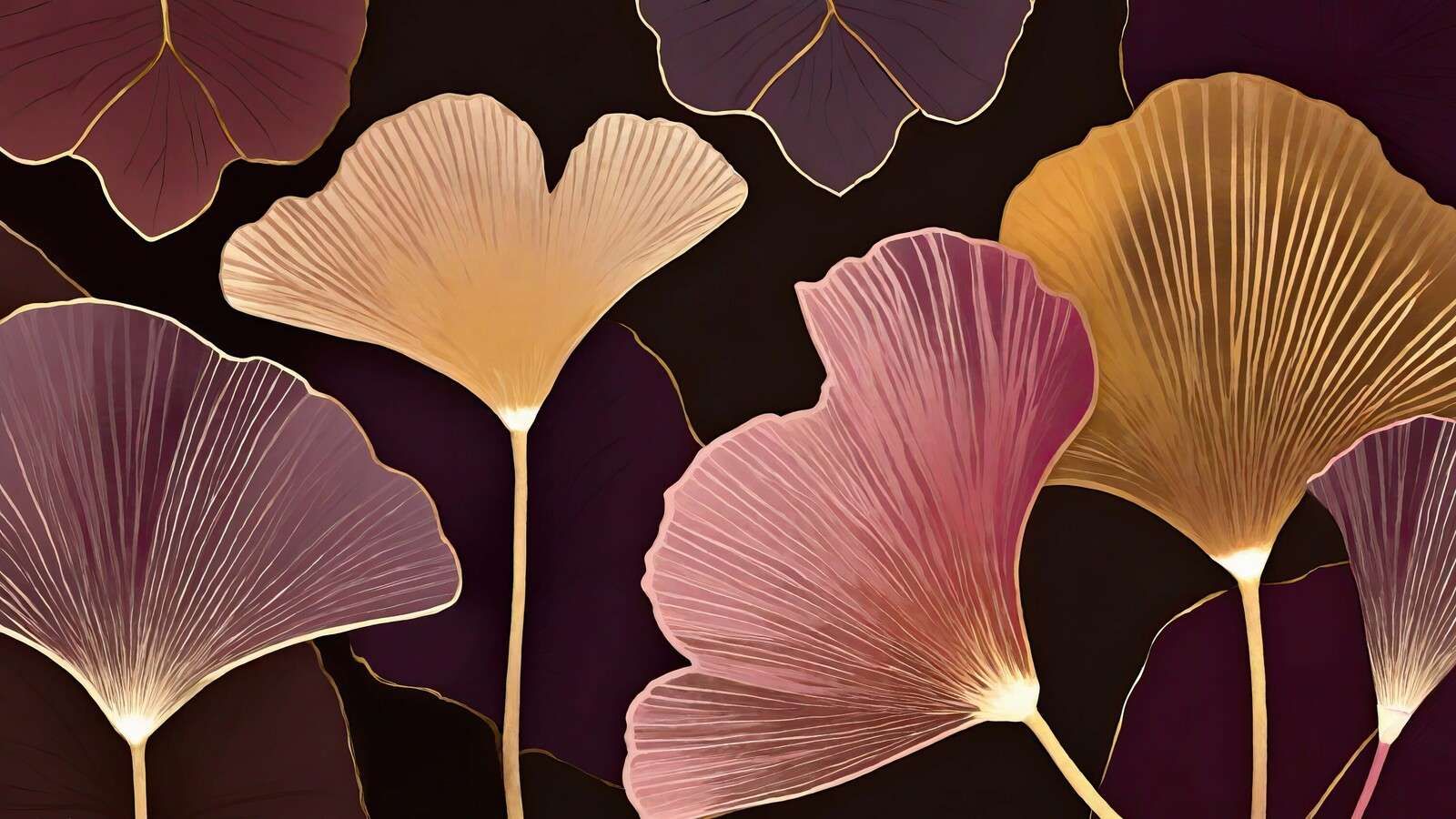 Hojas de ginkgo en el crepúsculo cálido