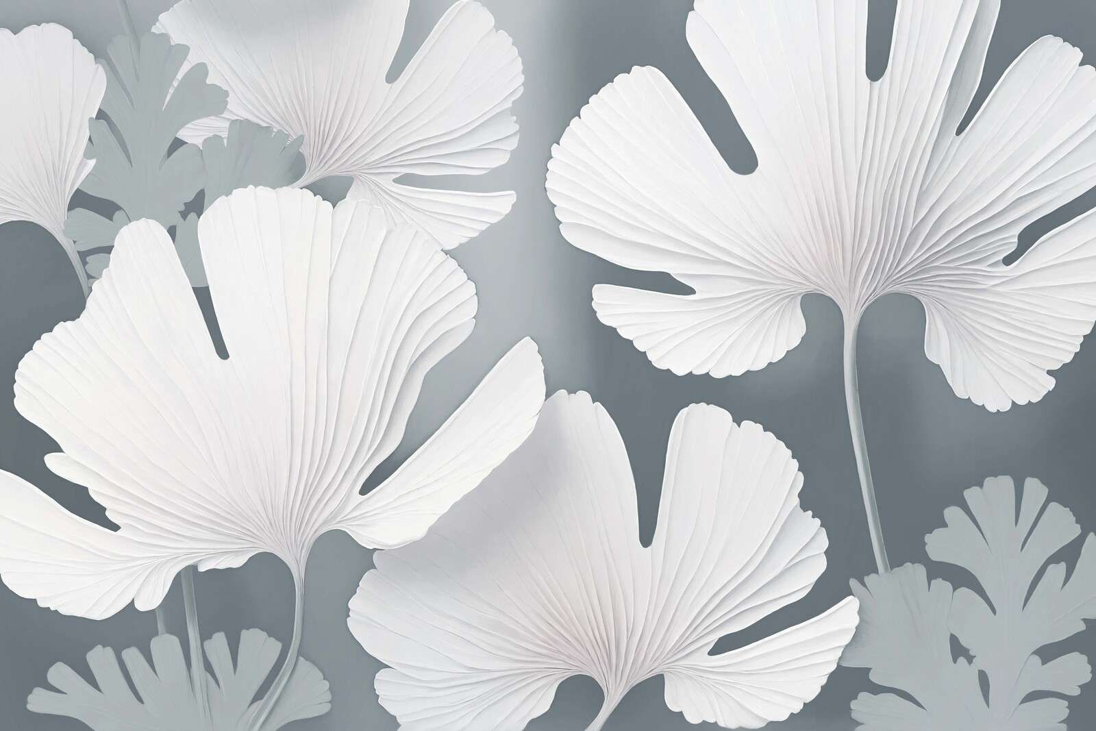 Hojas de ginkgo blancas en la niebla