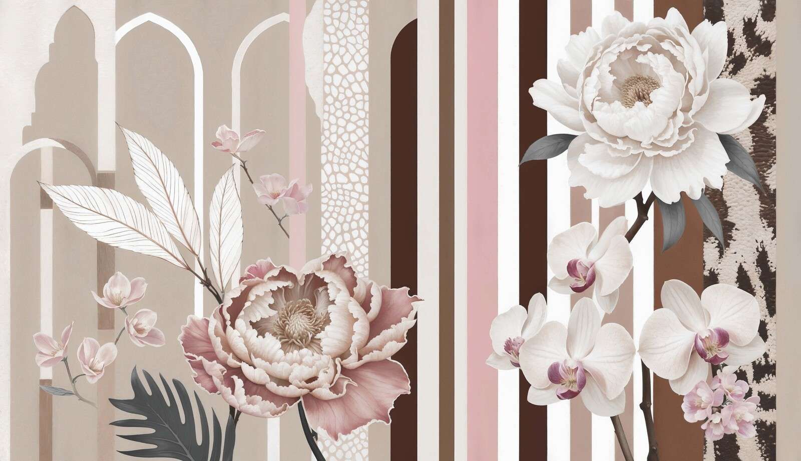 Peonías y orquídeas con arcos