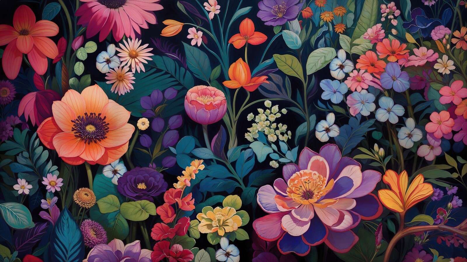 Esplendor colorido de las flores por la noche