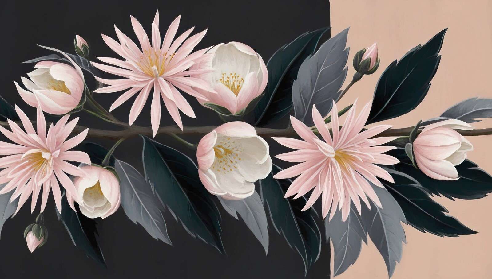 Clemátide rosada suave en una rama