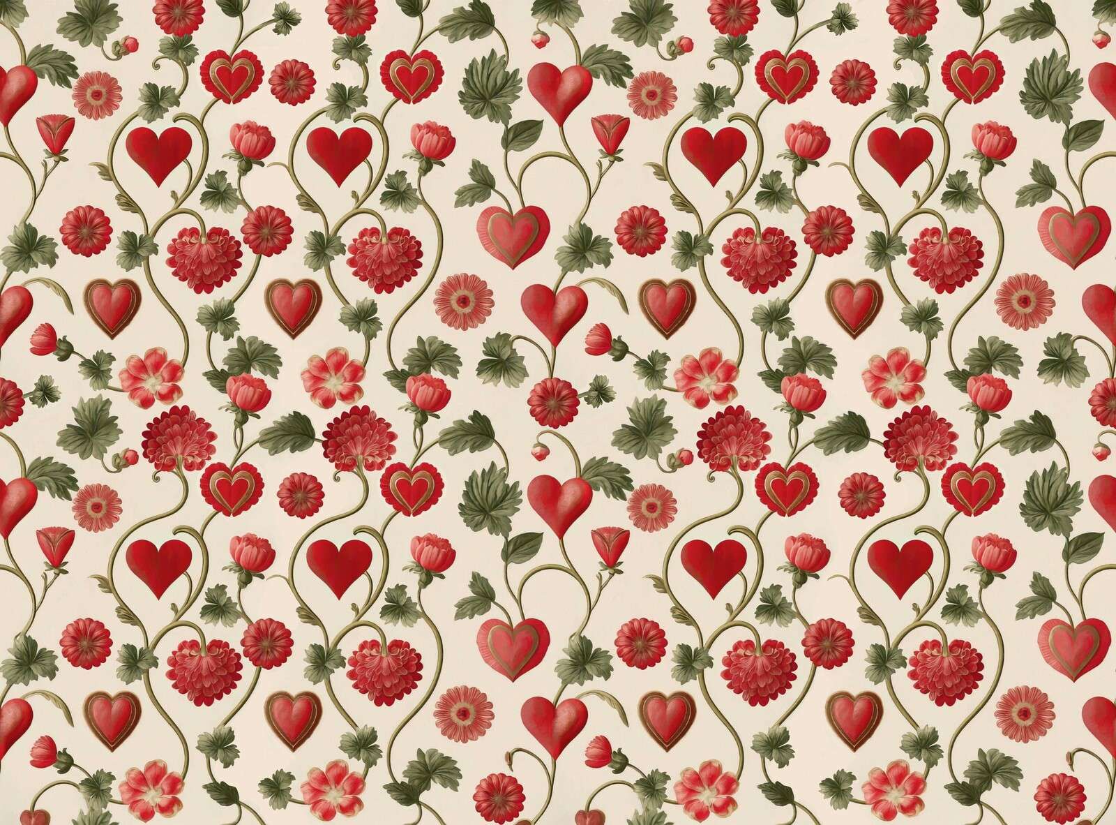Corazones románticos y guirnaldas florales
