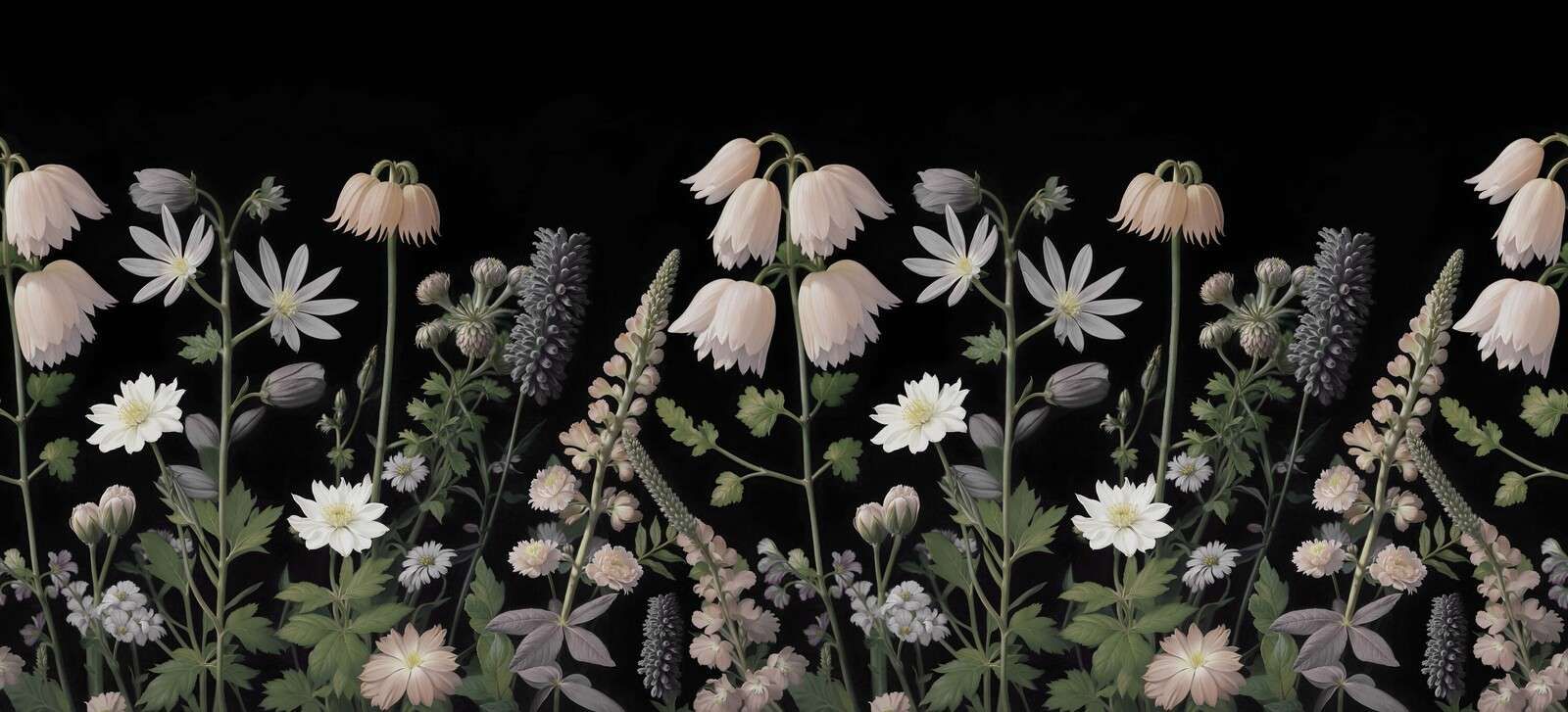 Flores de campo oscuras con floración pastel