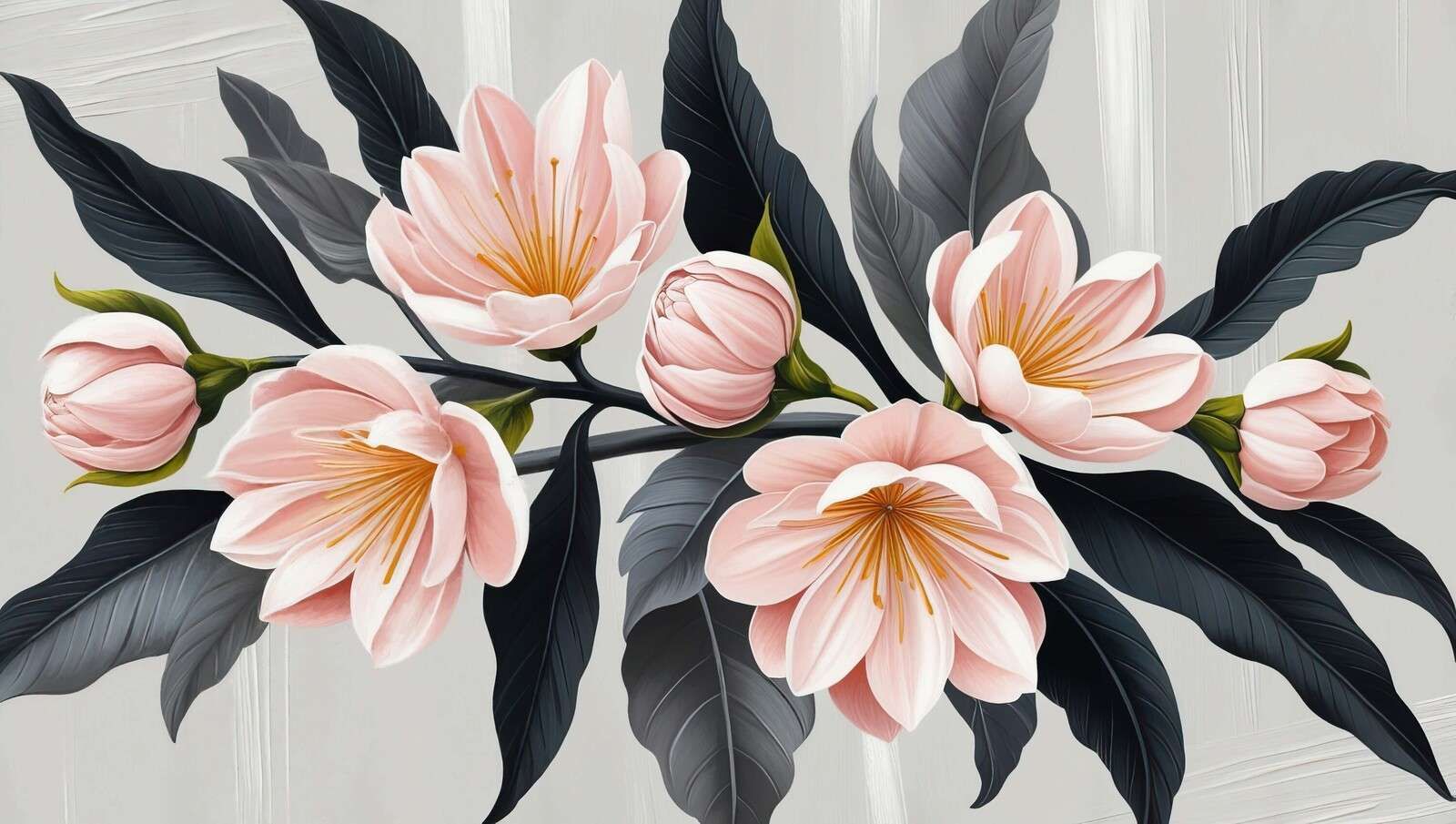 Flores de magnolia rosas con hojas oscuras