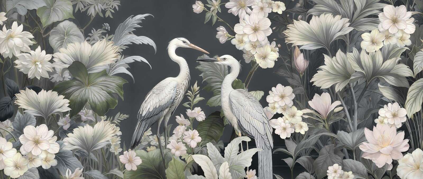 garzas blancas en jardín botánico