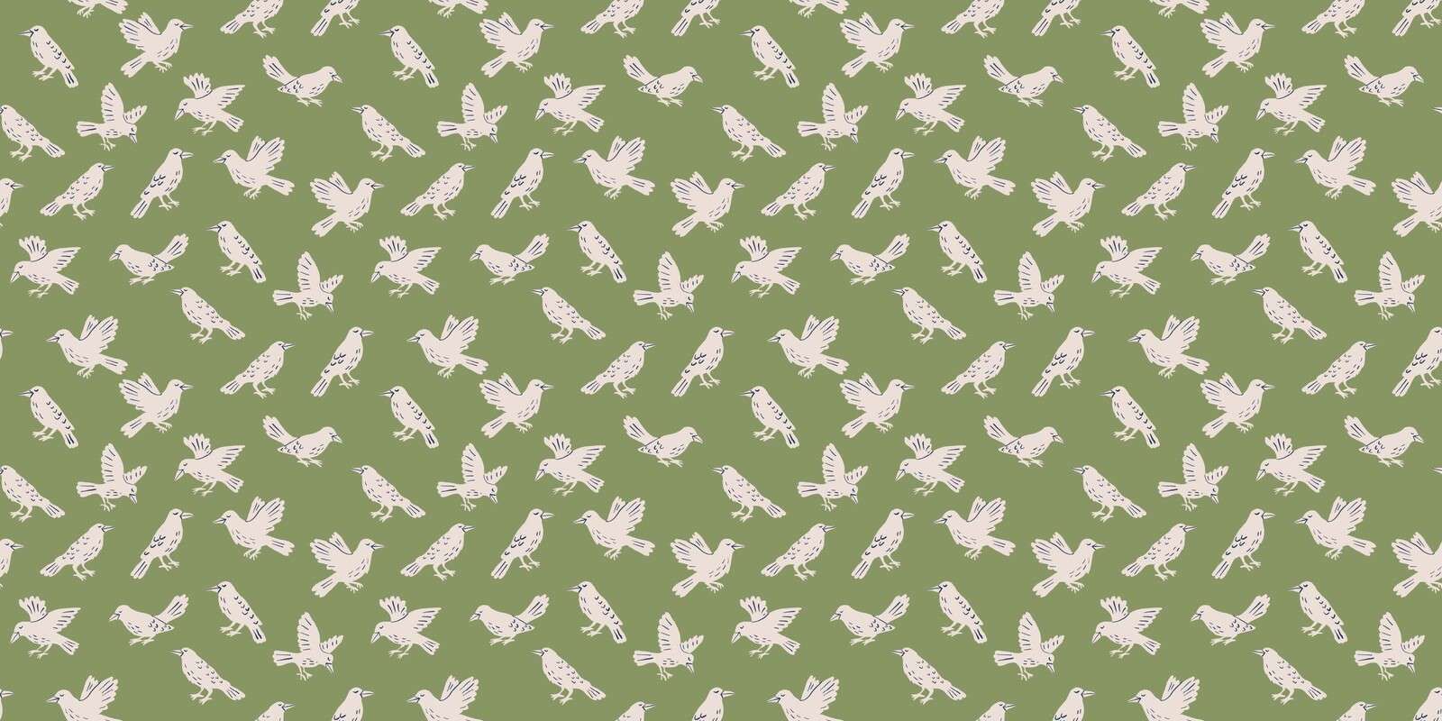 Pájaros cantores blancos sobre verde oliva