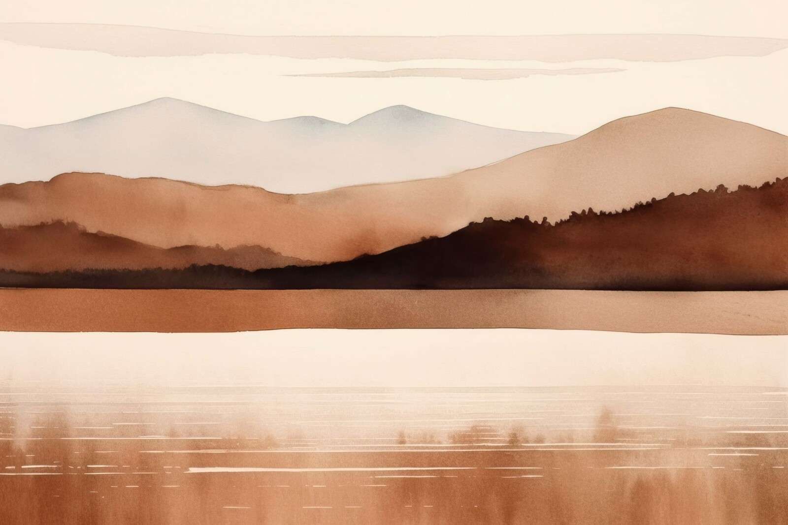 Paisaje acuarela de vista de lago tranquilo