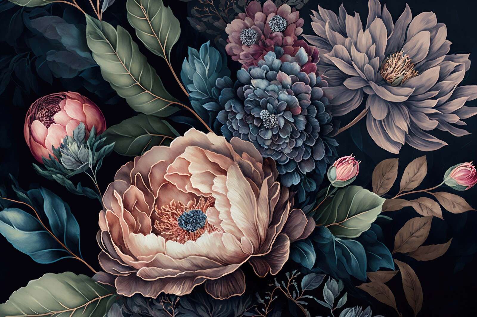 Flores grandes barrocas y melancólicas