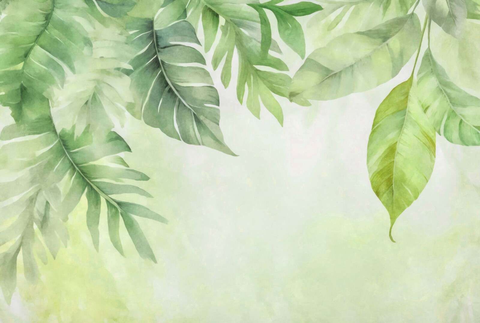 Follaje tranquilo hojas acuarela verde fresca