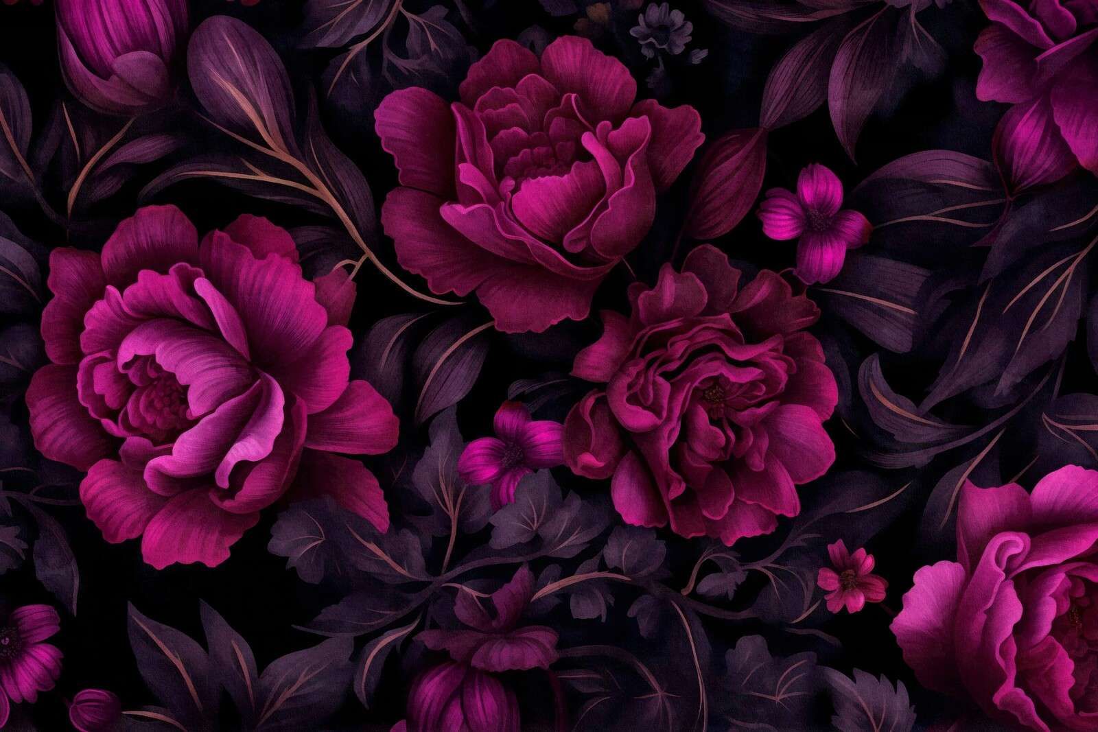 flores aterciopeladas oscuras y melancólicas rosa fucsia