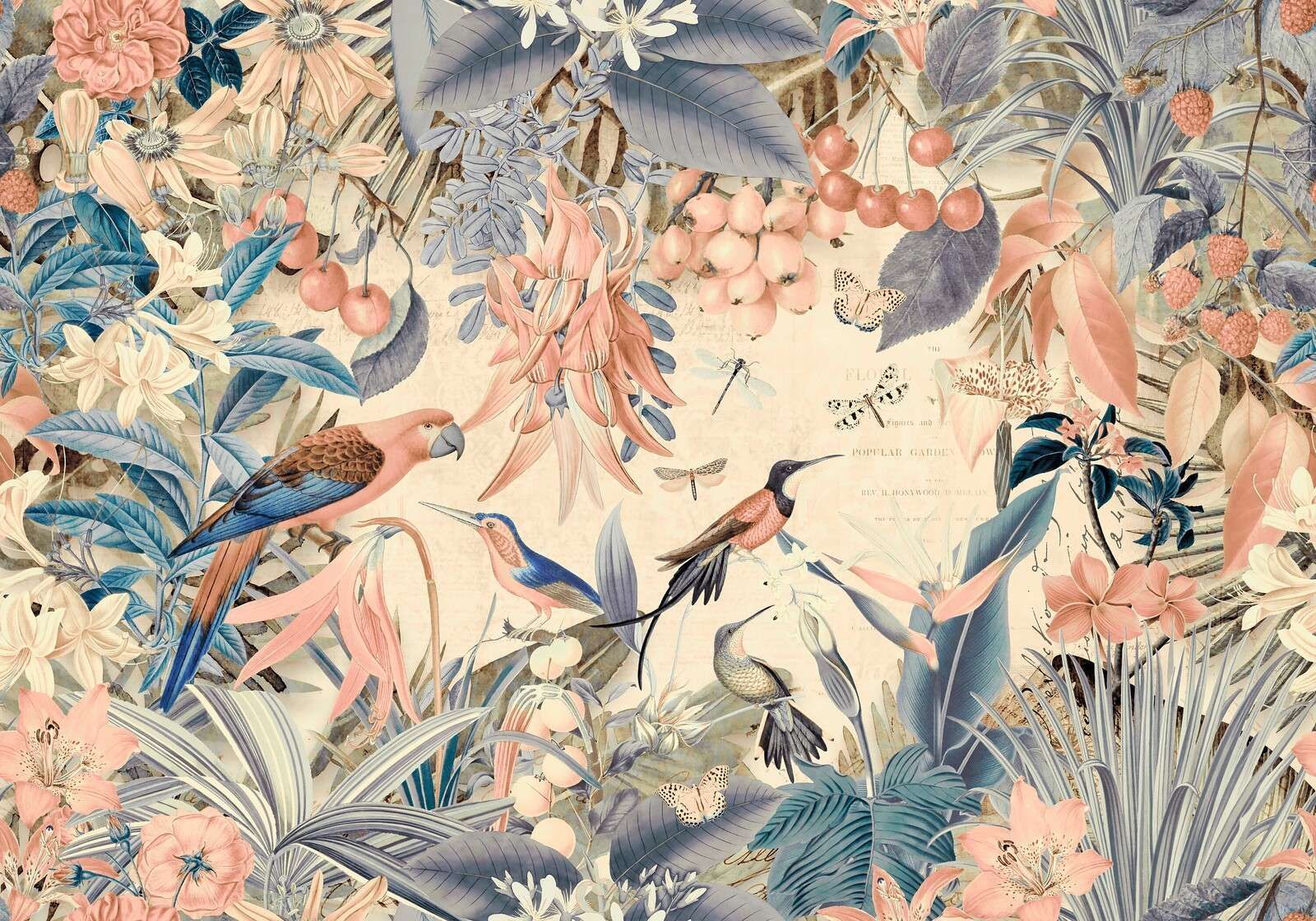 jardín pastel de selva de loros tropicales
