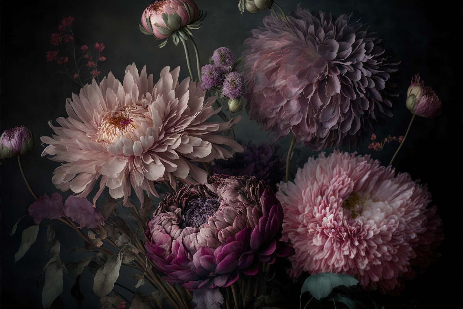 Flores melancólicas rosa empolvado