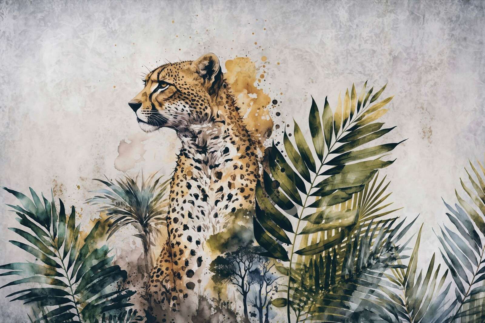 Pintura de vida silvestre de la selva con guepardo