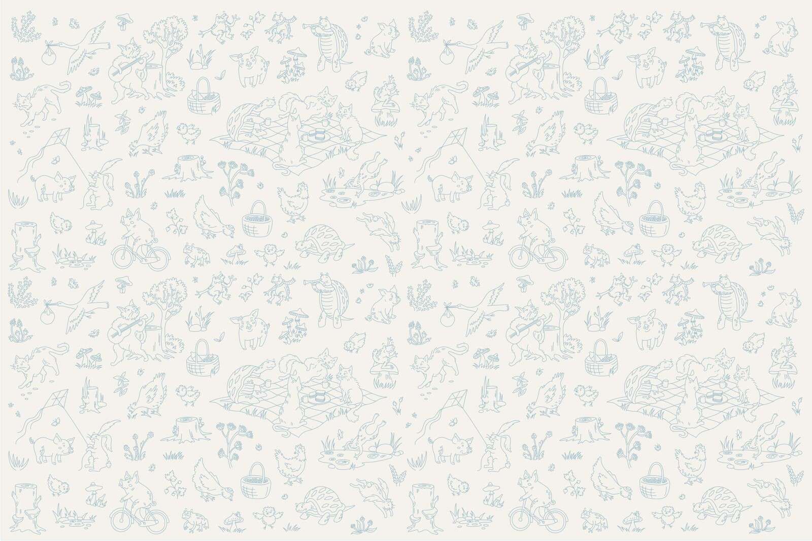 animales del bosque tranquilos estampado beige y azul