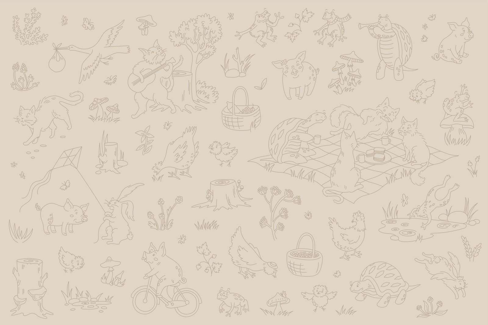 animales del bosque tranquilos beige y marrón