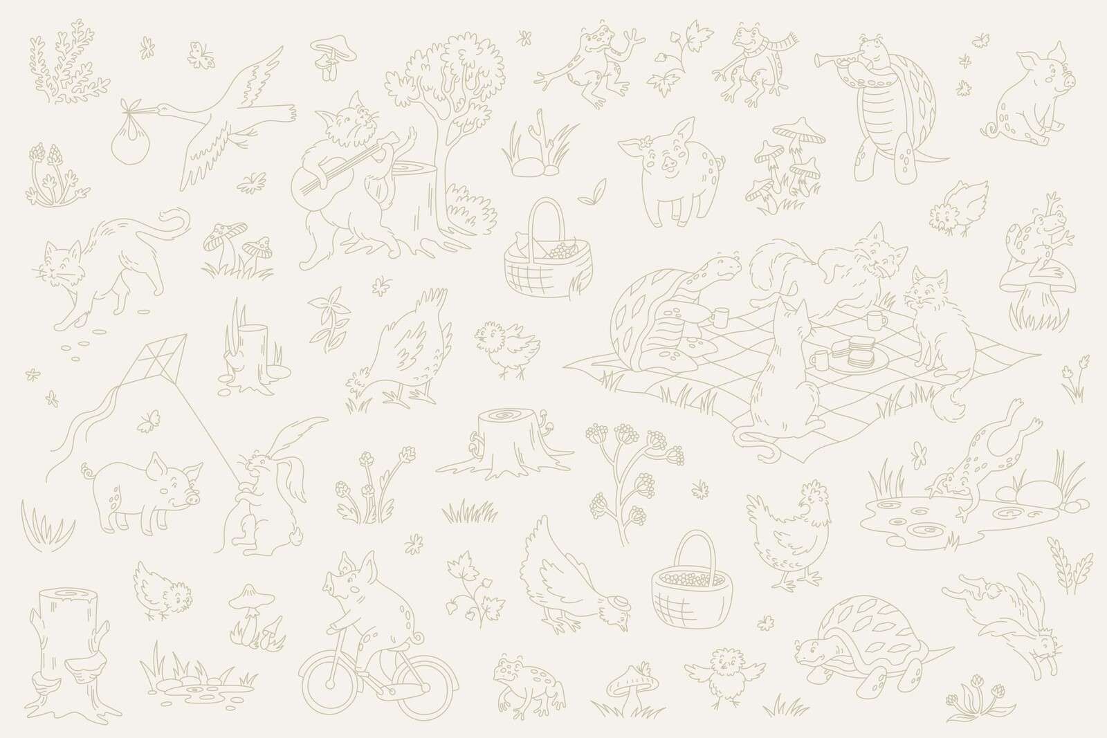 Animales del bosque tranquilos beige y verde claro