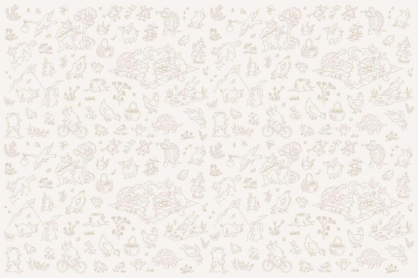 Animales del bosque tranquilos estampado beige y verde claro