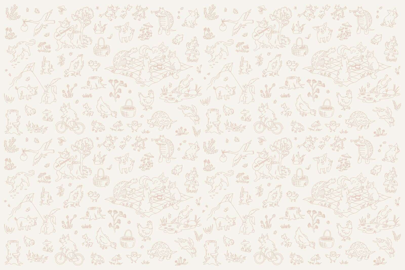 animales del bosque tranquilos estampado beige y rosa
