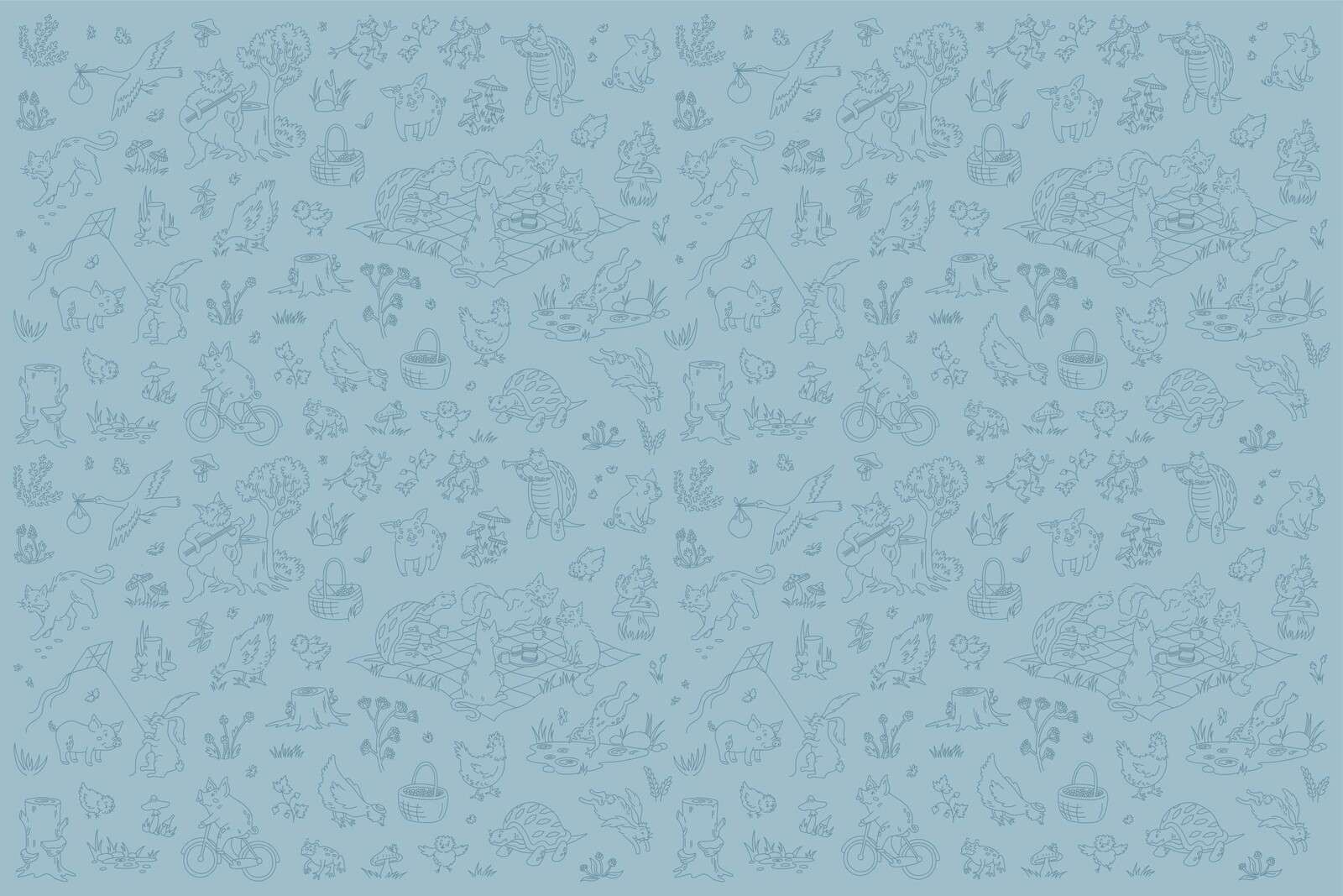 animales del bosque tranquilos estampado azul