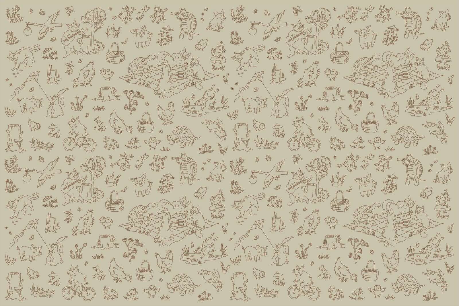 Bos animales tranquilos gris verde estampado