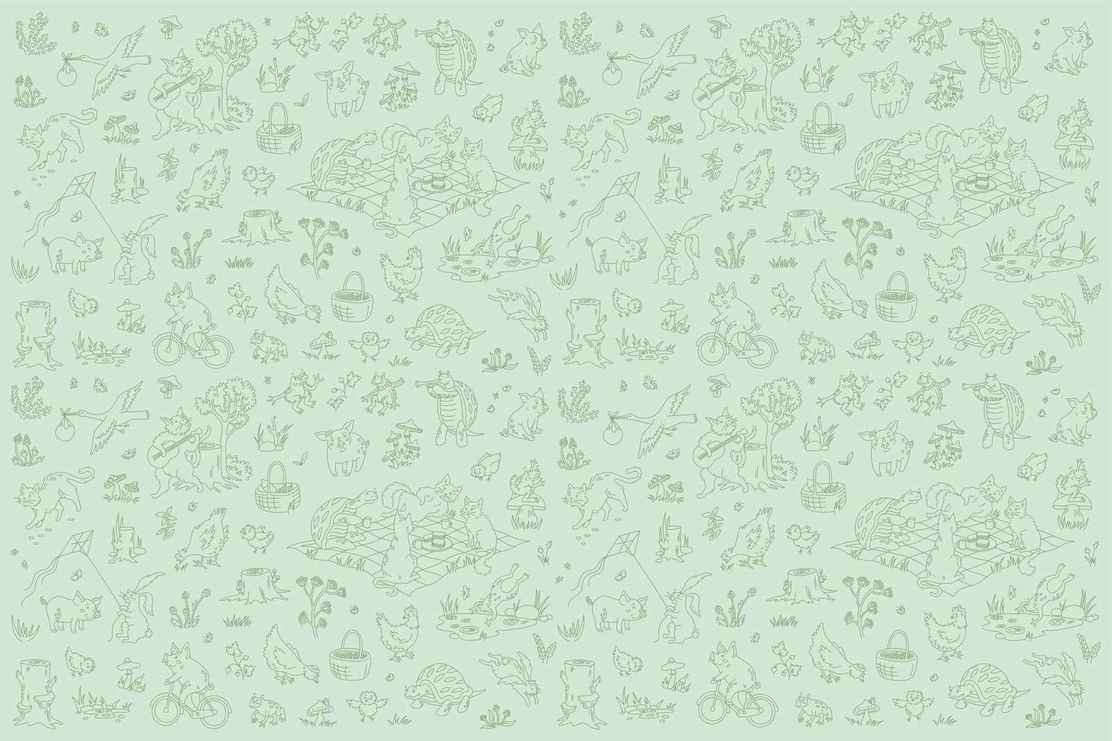 animales del bosque tranquilos estampado verde menta oscuro