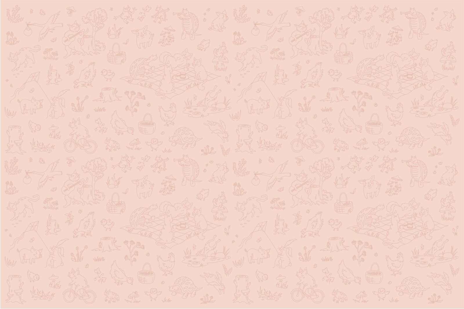 impresión rosa de animales del bosque tranquilos
