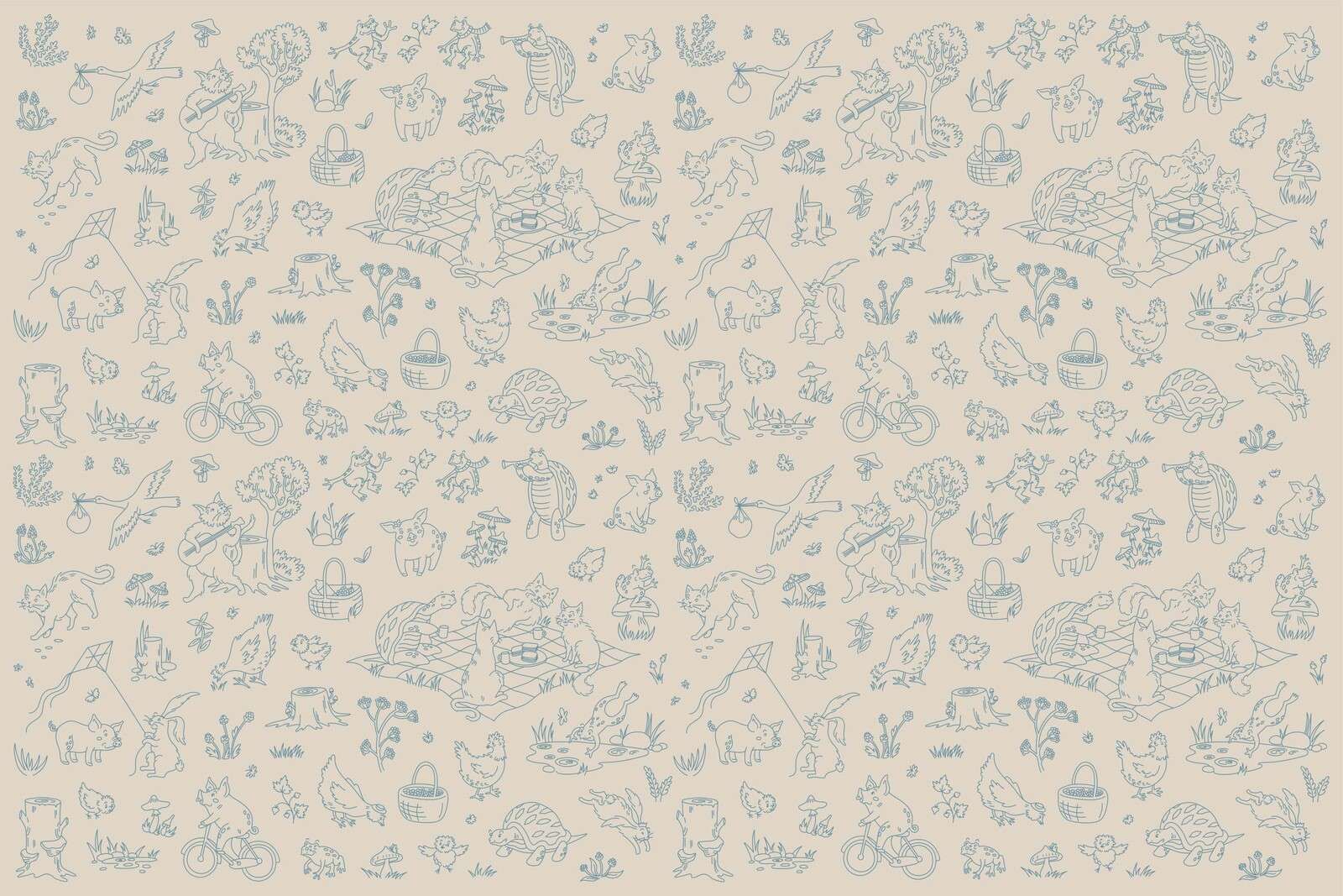 animales del bosque, estampado en azul topo tranquilo