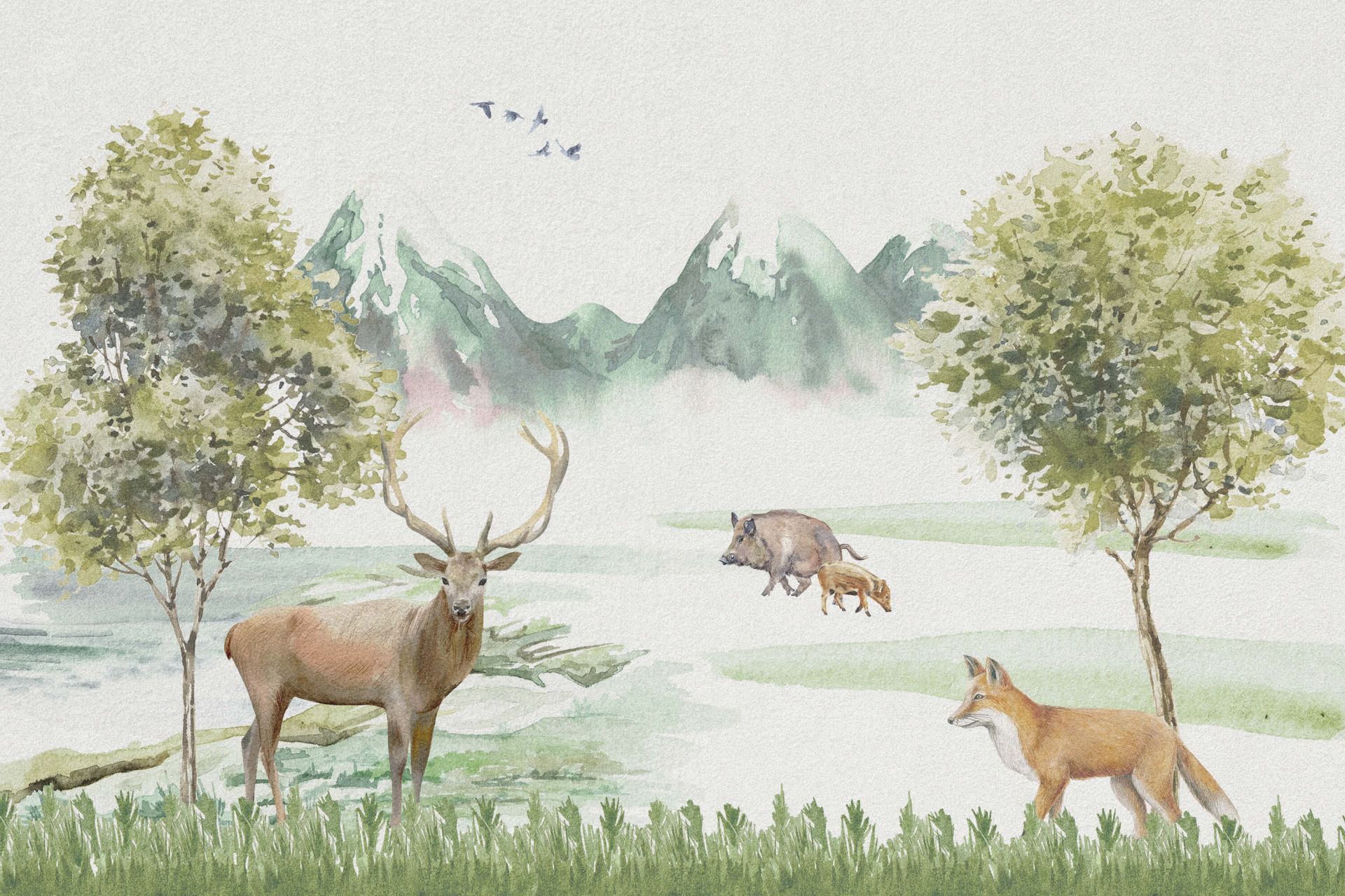 Animales del bosque en tonos grises main product photo