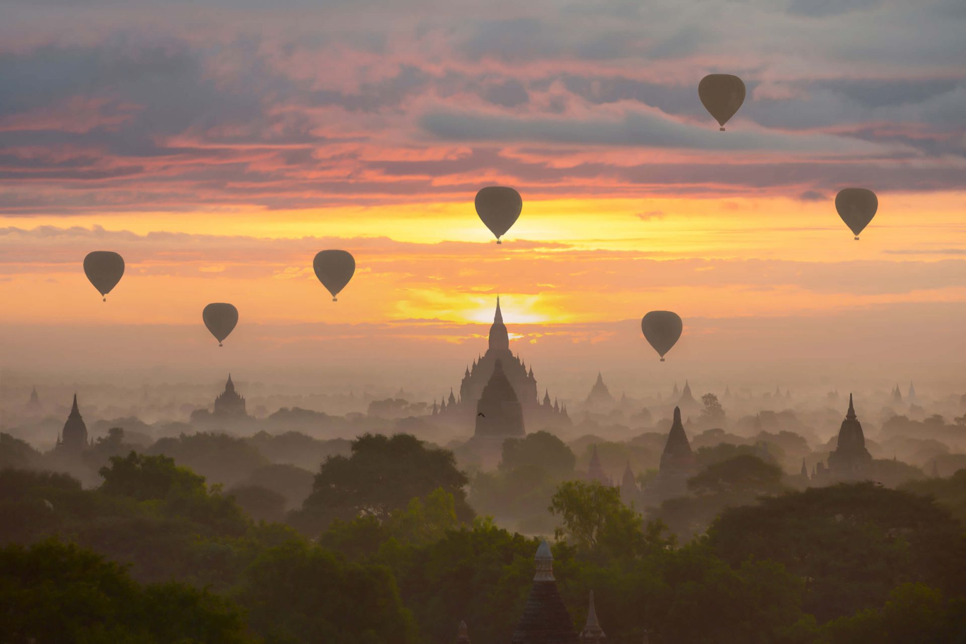 Bagan balloons flying over the ancient temples main product photo
