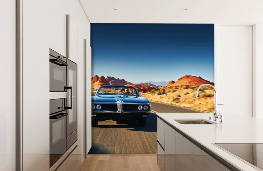 Transporte - Papel pintado con Muscle car en un paisaje americano - Habitación de adolescentes 3